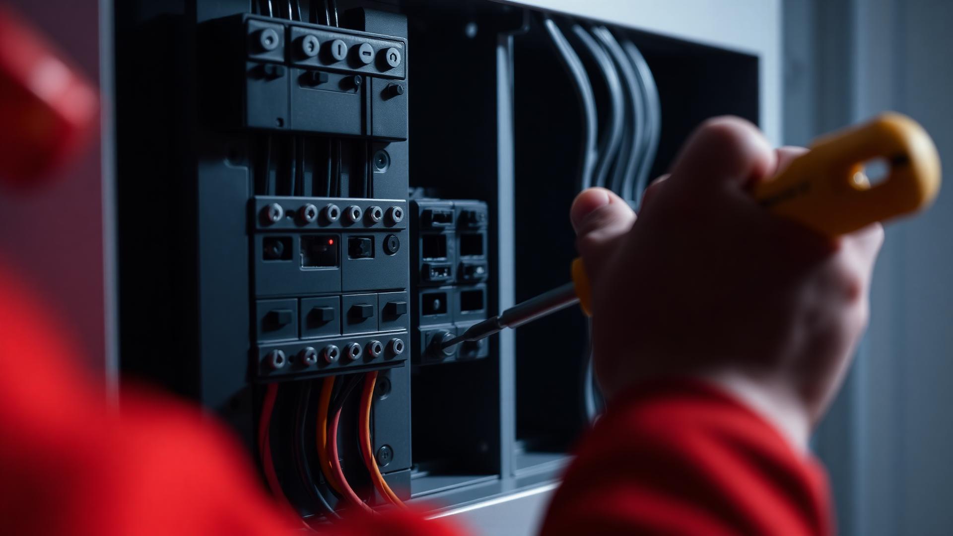 Electrician working on a consumer unit